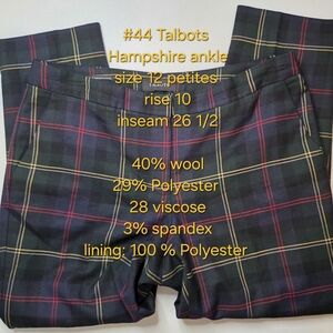 Talbots Plaid Hampshire Ankle Pants